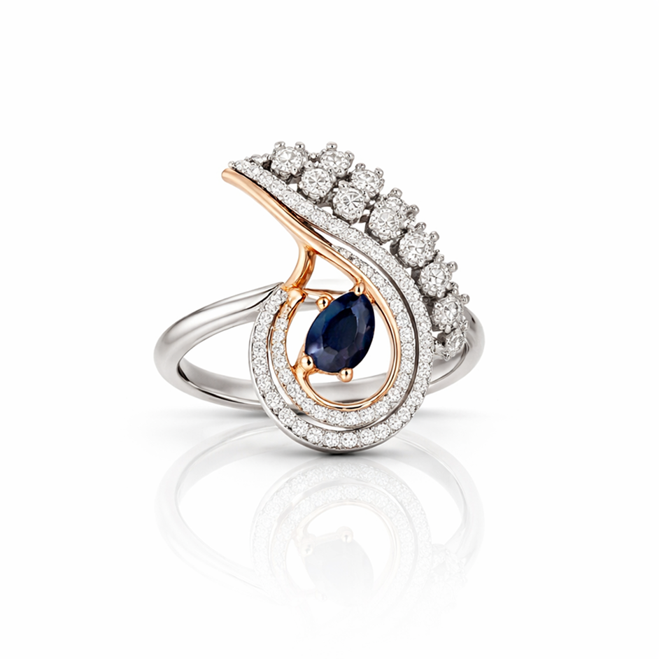 Sapphire Diamond Two-Tone Swirl Ring